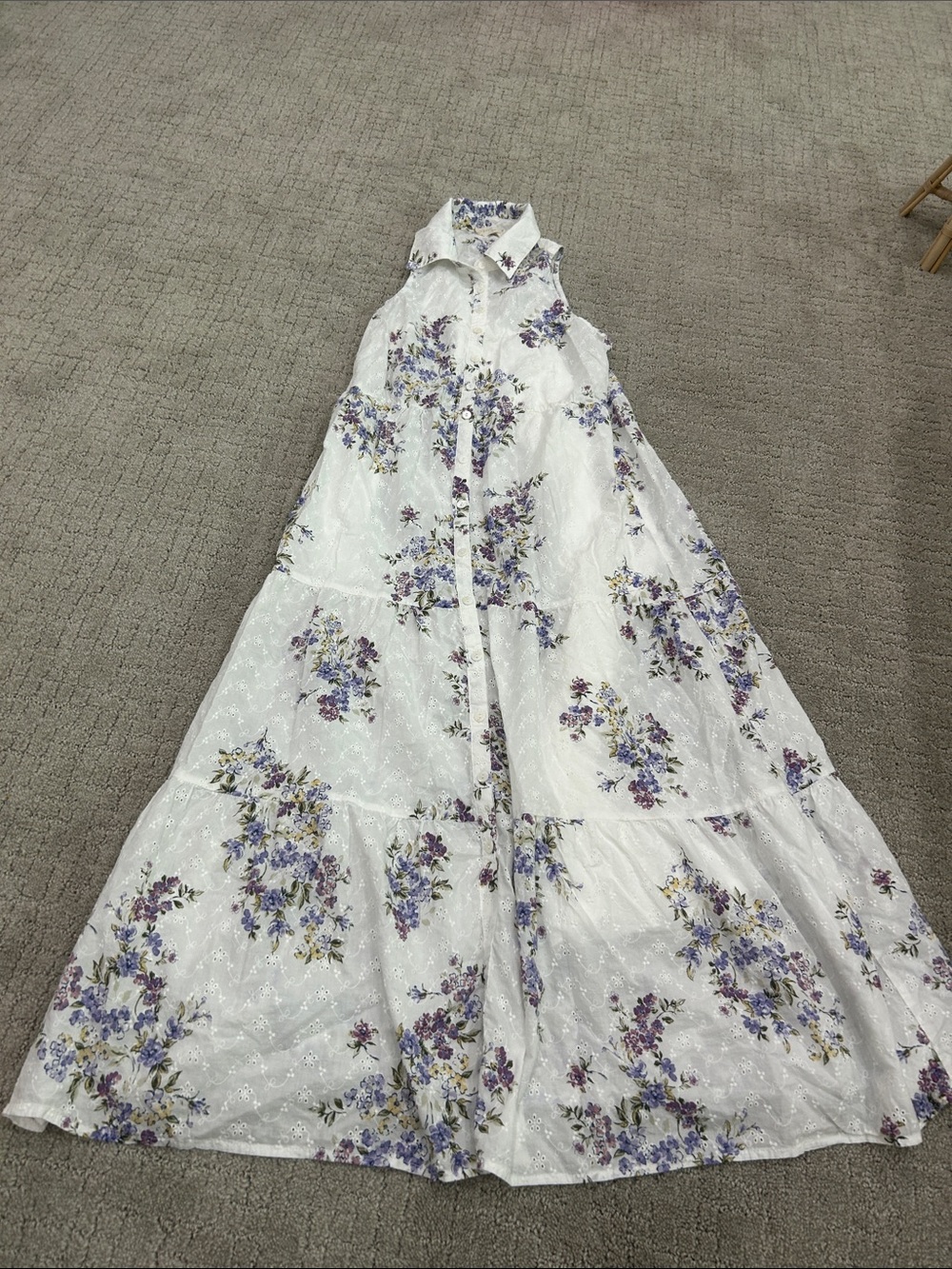 lovestitch White Floral Maxi Dress with Purple Print